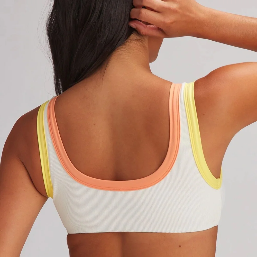 L*Space Ribbed Lala Bikini Top Cream Lemon Orange Large NWT Summer Swimwear NWT